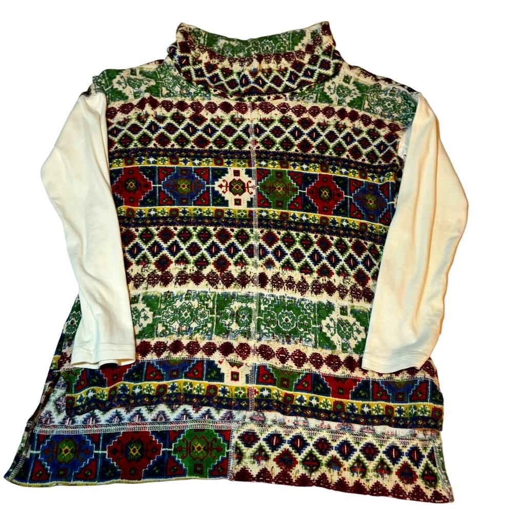 Chaps Womens Sweater Mock Neck Multicolor Geometric Knit Size Small